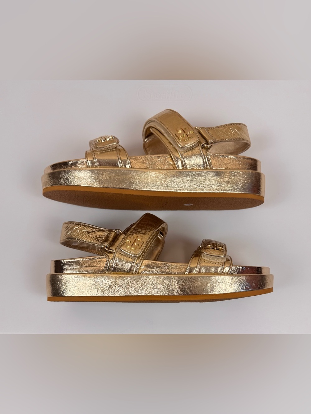 Tory Burch Kira Sport Sandal Crinkle Metallic Leather in Sparkle Gold - Picture 3 of 10